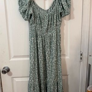 Blush Green Ruffled Tiered Sundress with Puff Sleeves